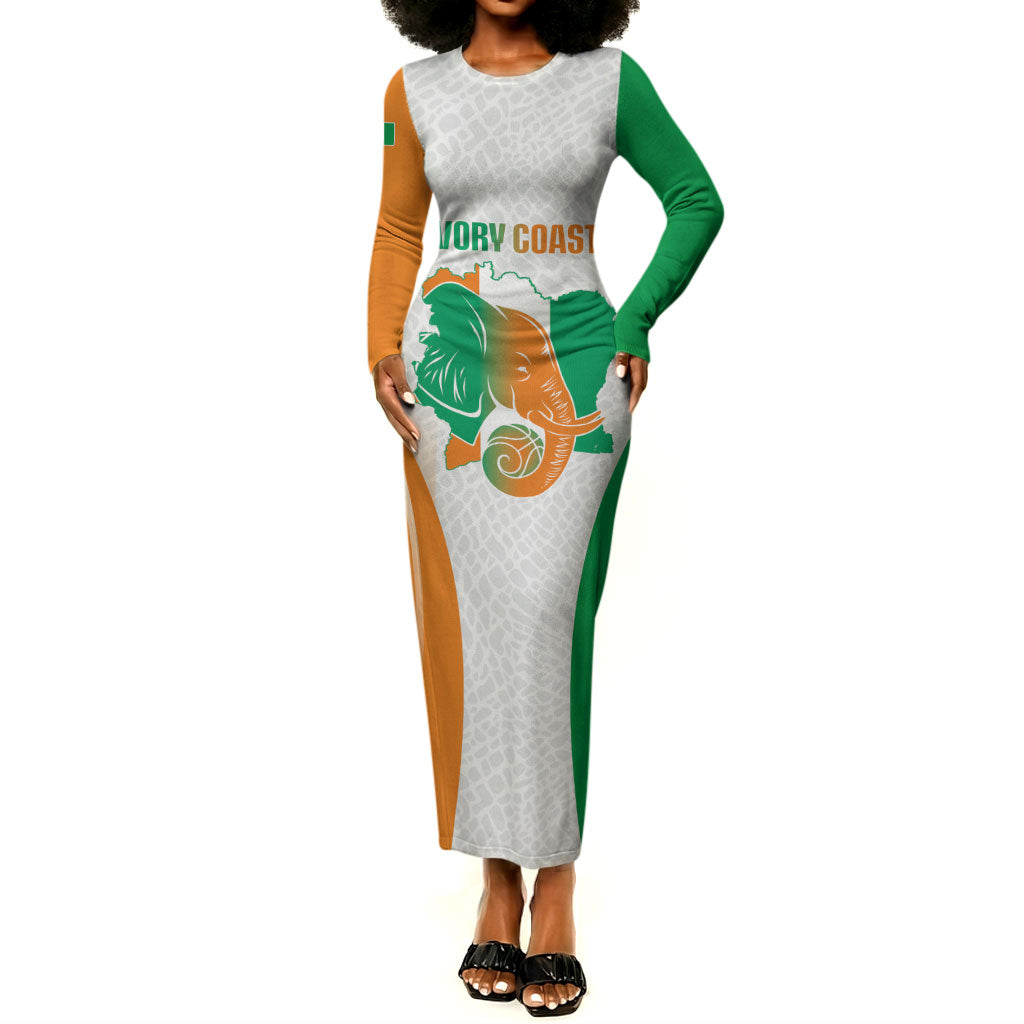 Ivory Coast Basketball Custom Long Sleeve Bodycon Dress 2026 Allez Les Elephants