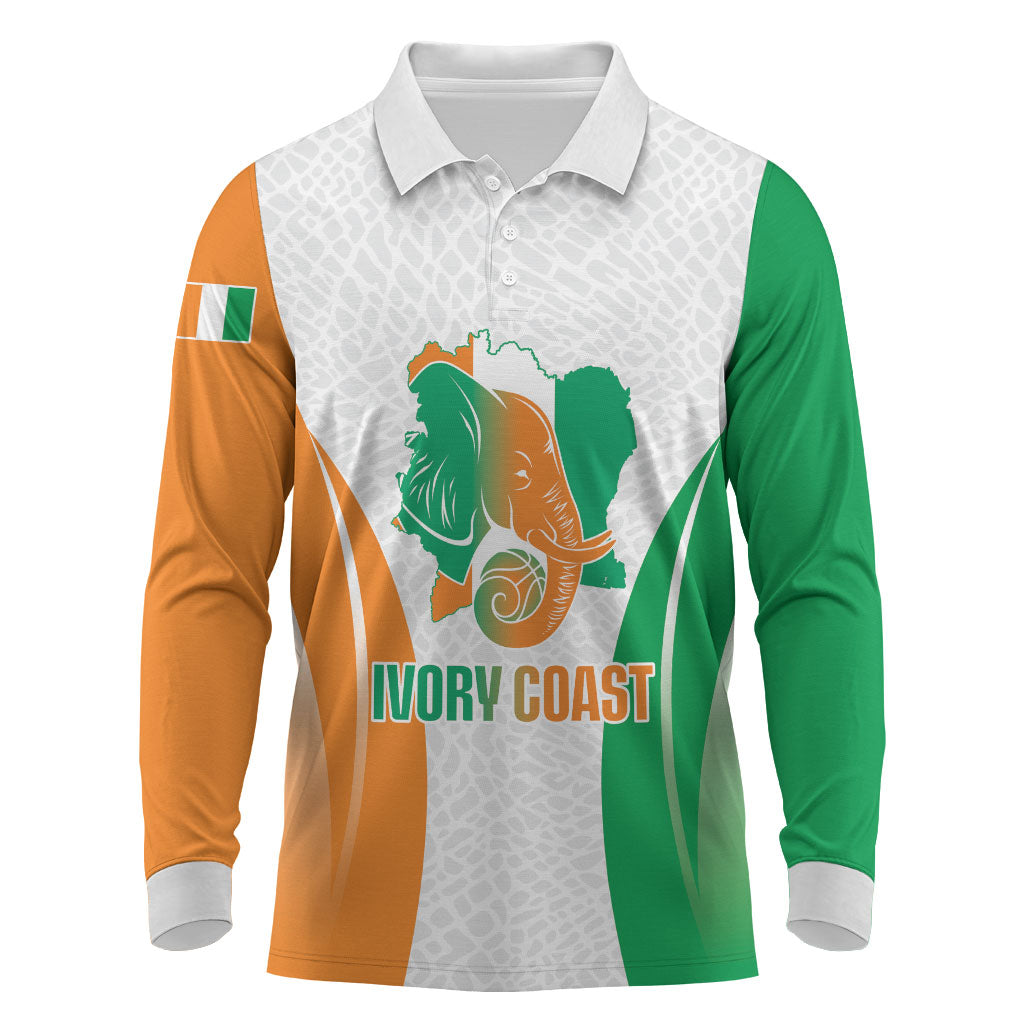 Ivory Coast Basketball Custom Long Sleeve Polo Shirt 2026 Allez Les Elephants