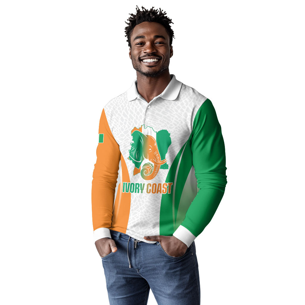 Ivory Coast Basketball Custom Long Sleeve Polo Shirt 2026 Allez Les Elephants