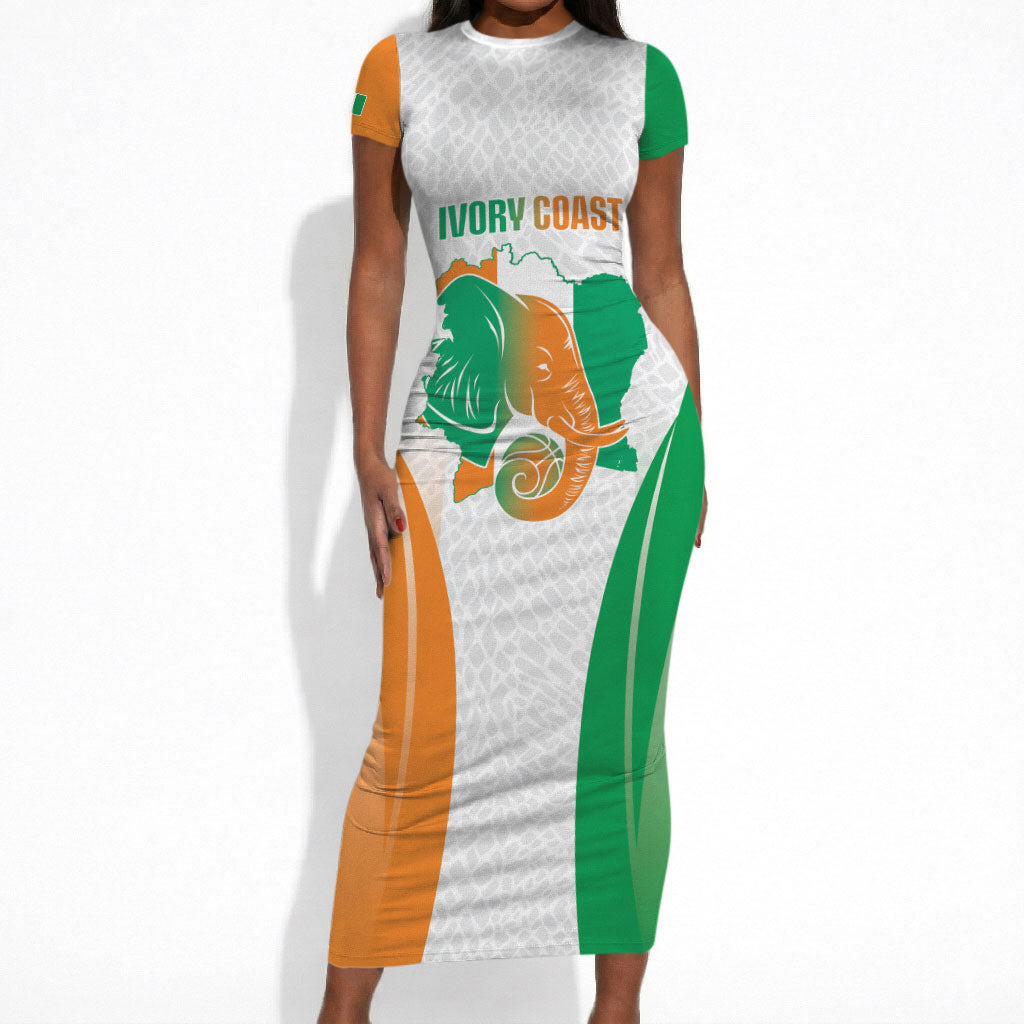 Ivory Coast Basketball Custom Short Sleeve Bodycon Dress 2026 Allez Les Elephants