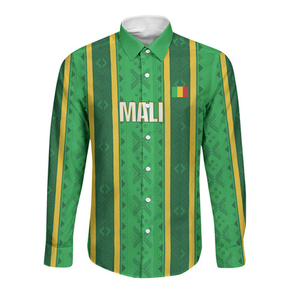 Mali Basketball Custom Long Sleeve Button Shirt Mud Cloth Bogolan Pattern