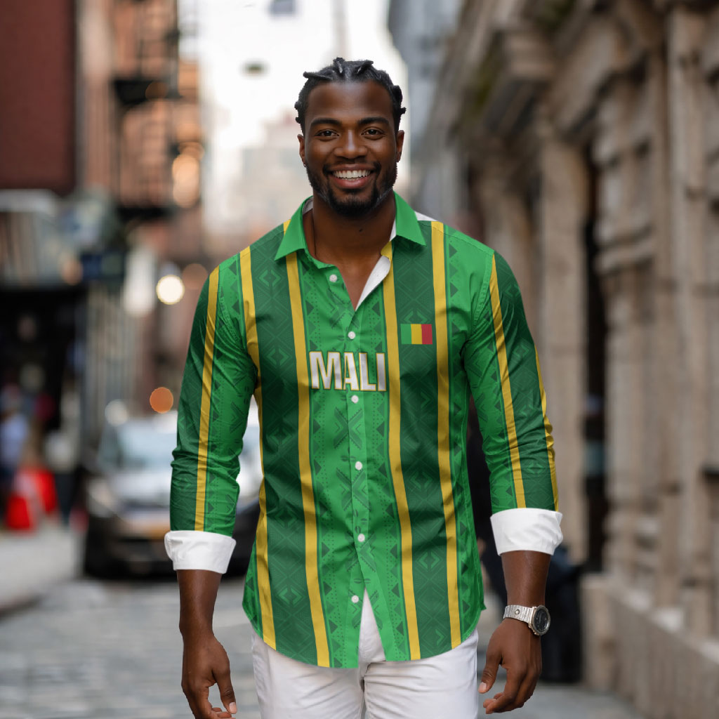 Mali Basketball Custom Long Sleeve Button Shirt Mud Cloth Bogolan Pattern