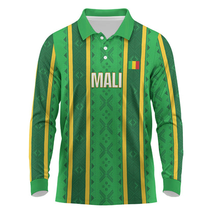 Mali Basketball Custom Long Sleeve Polo Shirt Mud Cloth Bogolan Pattern