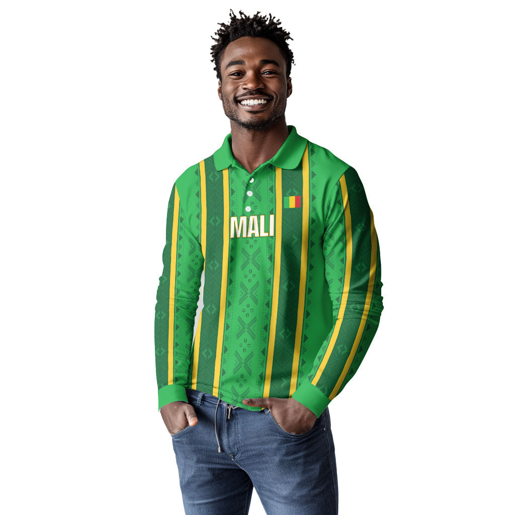 Mali Basketball Custom Long Sleeve Polo Shirt Mud Cloth Bogolan Pattern