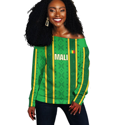 Mali Basketball Custom Off Shoulder Sweater Mud Cloth Bogolan Pattern
