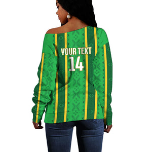 Mali Basketball Custom Off Shoulder Sweater Mud Cloth Bogolan Pattern