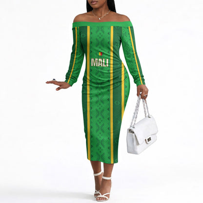 Mali Basketball Custom Off The Shoulder Long Sleeve Dress Mud Cloth Bogolan Pattern