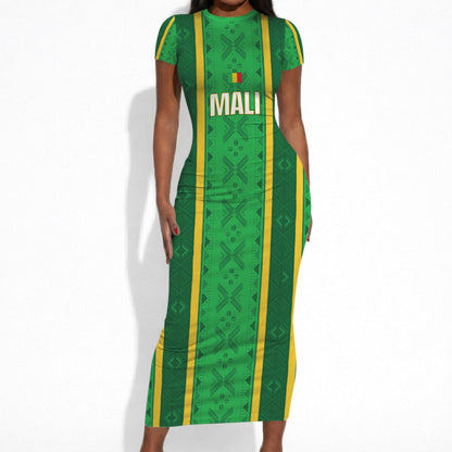 Mali Basketball Custom Short Sleeve Bodycon Dress Mud Cloth Bogolan Pattern