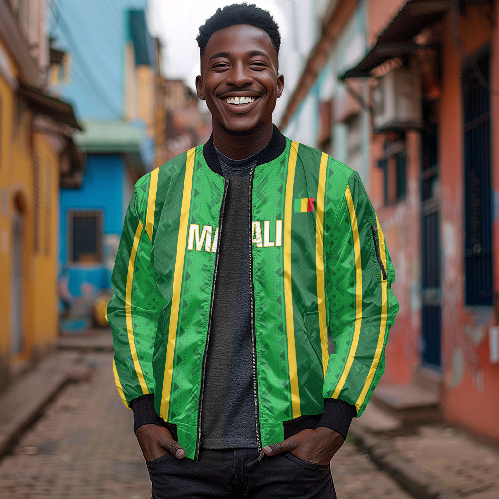 Mali Basketball Custom Sleeve Zip Bomber Jacket Mud Cloth Bogolan Pattern