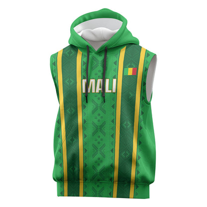 Mali Basketball Custom Sleeveless Hoodie Mud Cloth Bogolan Pattern