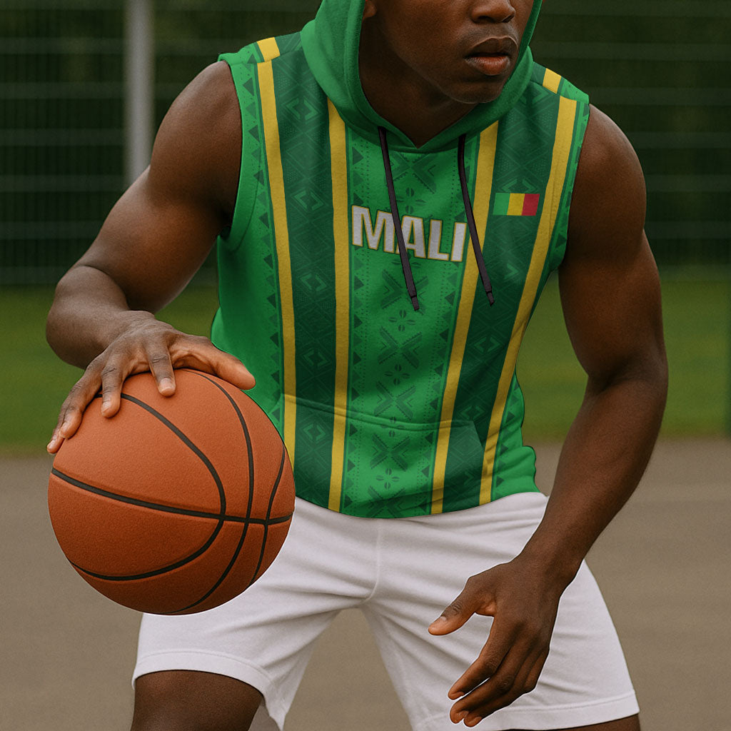 Mali Basketball Custom Sleeveless Hoodie Mud Cloth Bogolan Pattern
