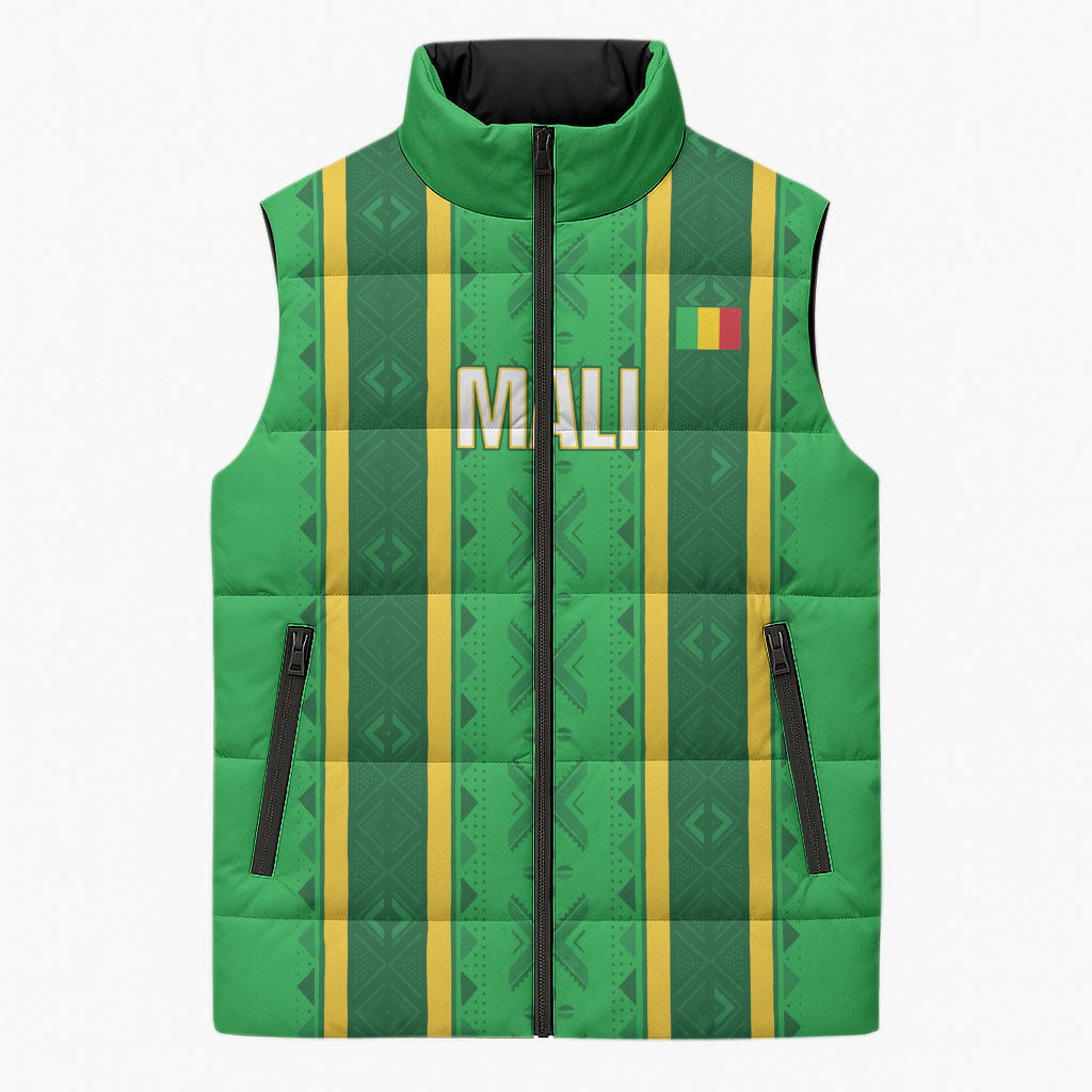 Mali Basketball Custom Sleeveless Puffer Jacket Mud Cloth Bogolan Pattern