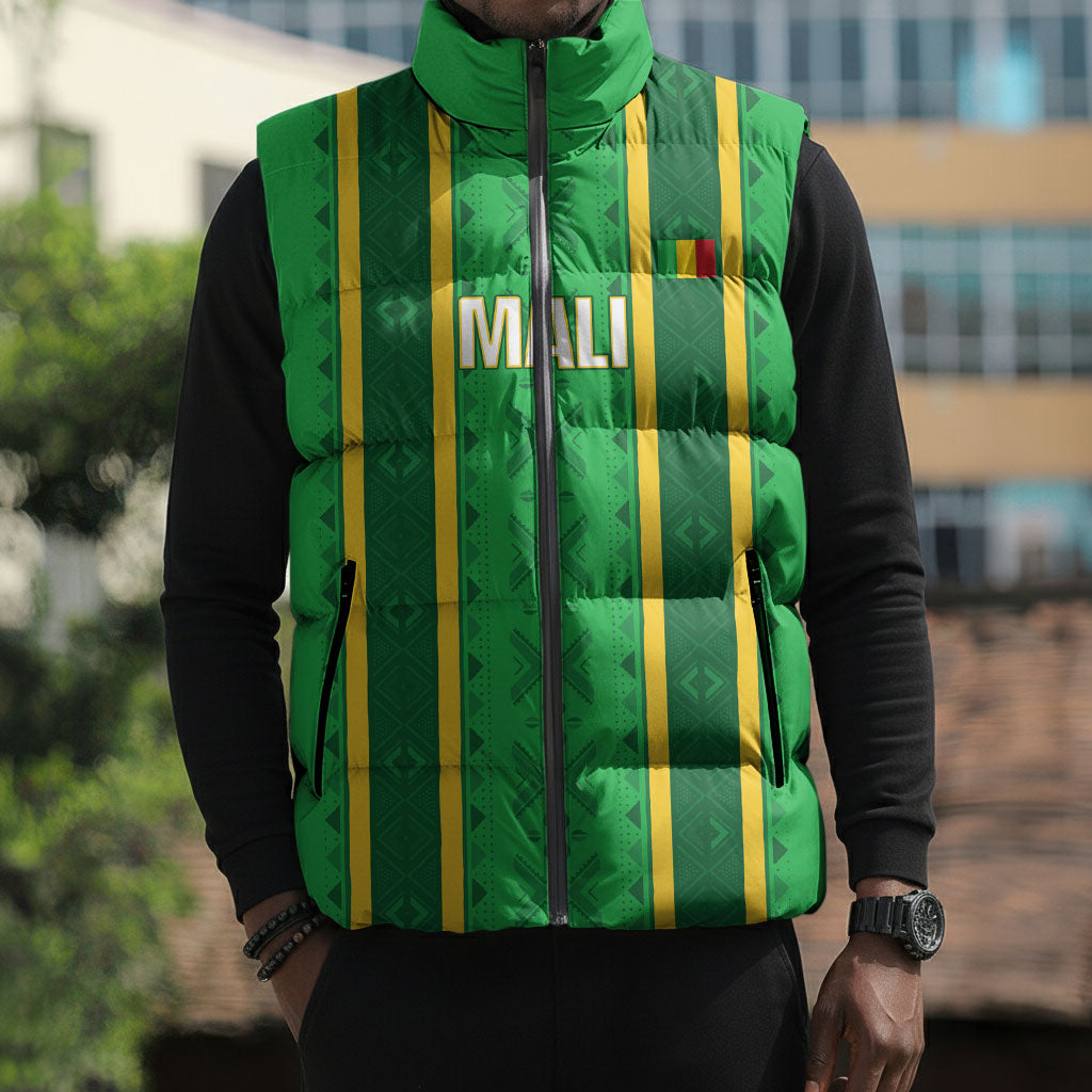 Mali Basketball Custom Sleeveless Puffer Jacket Mud Cloth Bogolan Pattern