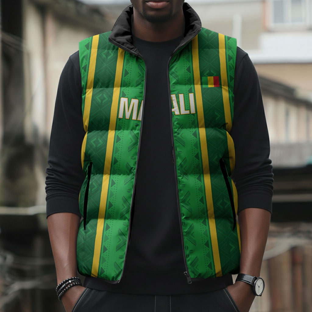 Mali Basketball Custom Sleeveless Puffer Jacket Mud Cloth Bogolan Pattern