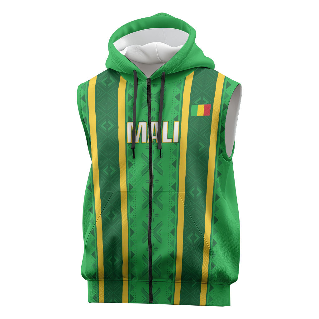 Mali Basketball Custom Sleeveless Zip Hoodie Mud Cloth Bogolan Pattern
