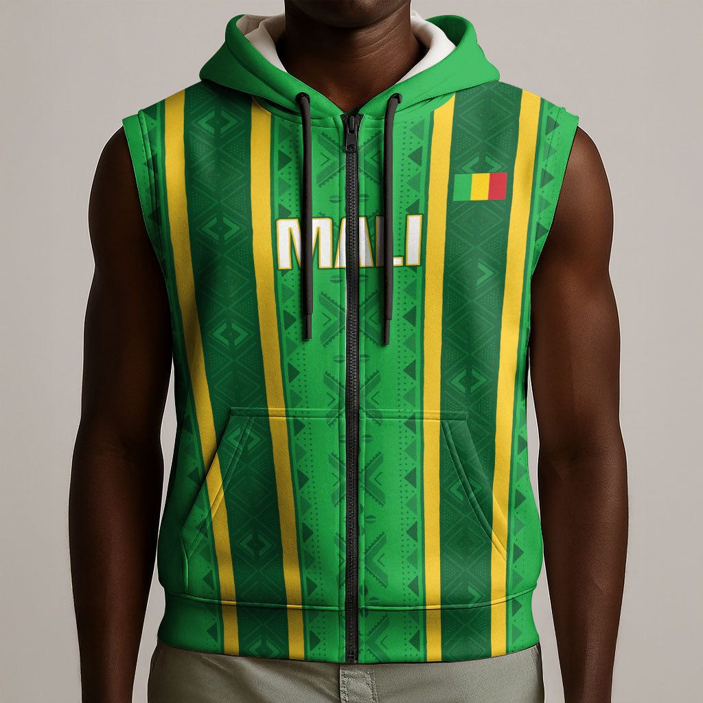 Mali Basketball Custom Sleeveless Zip Hoodie Mud Cloth Bogolan Pattern