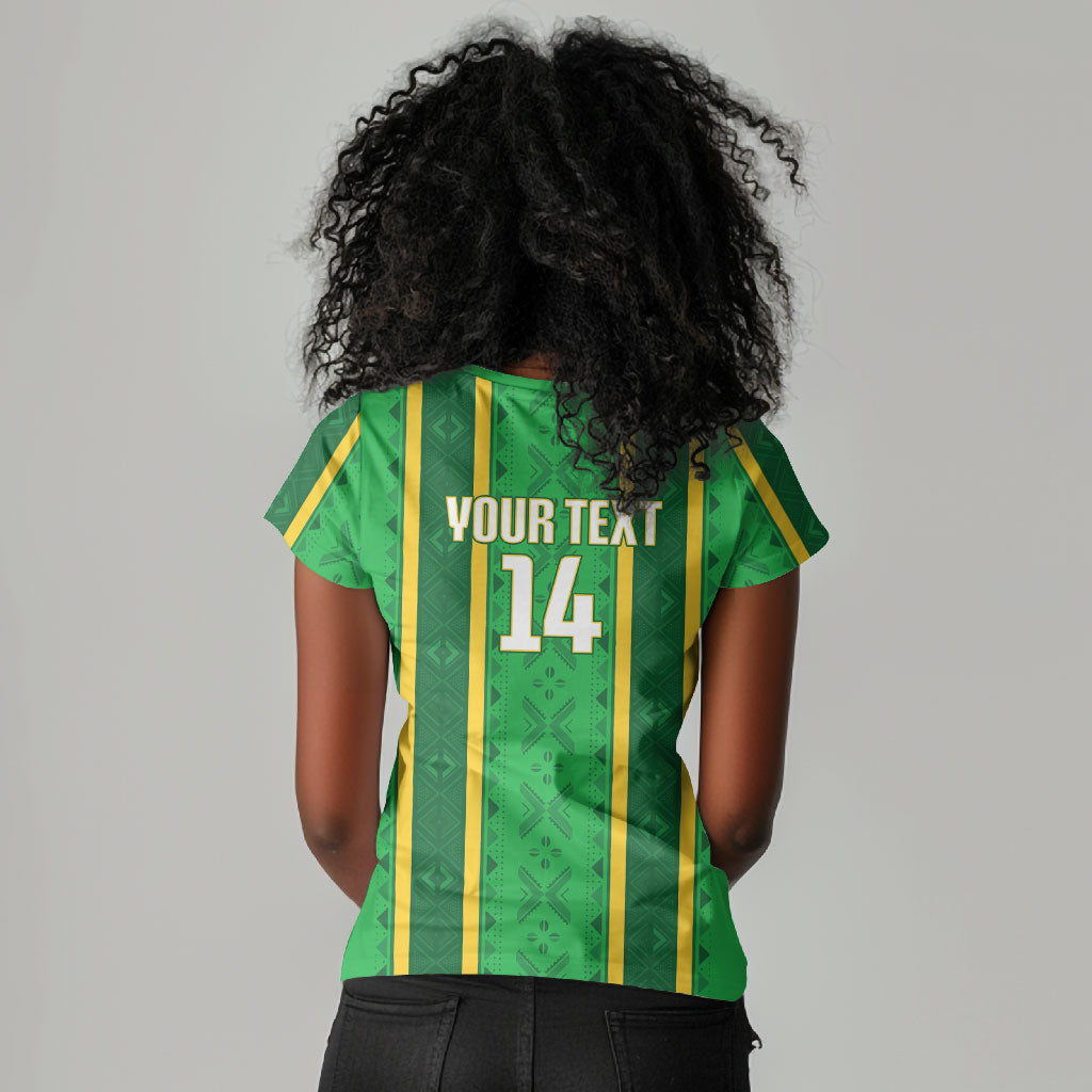 Mali Basketball Custom Women V-Neck T-Shirt Mud Cloth Bogolan Pattern