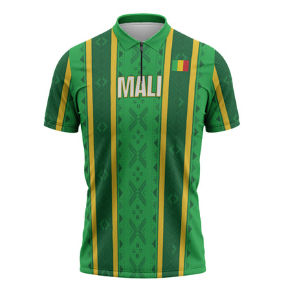 Mali Basketball Custom Zipper Polo Shirt Mud Cloth Bogolan Pattern
