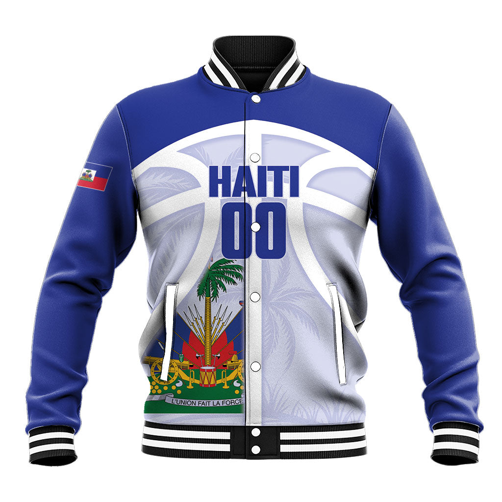 Haiti Basketball Custom Baseball Jacket Ayiti Coat Of Arms White Sporty Style