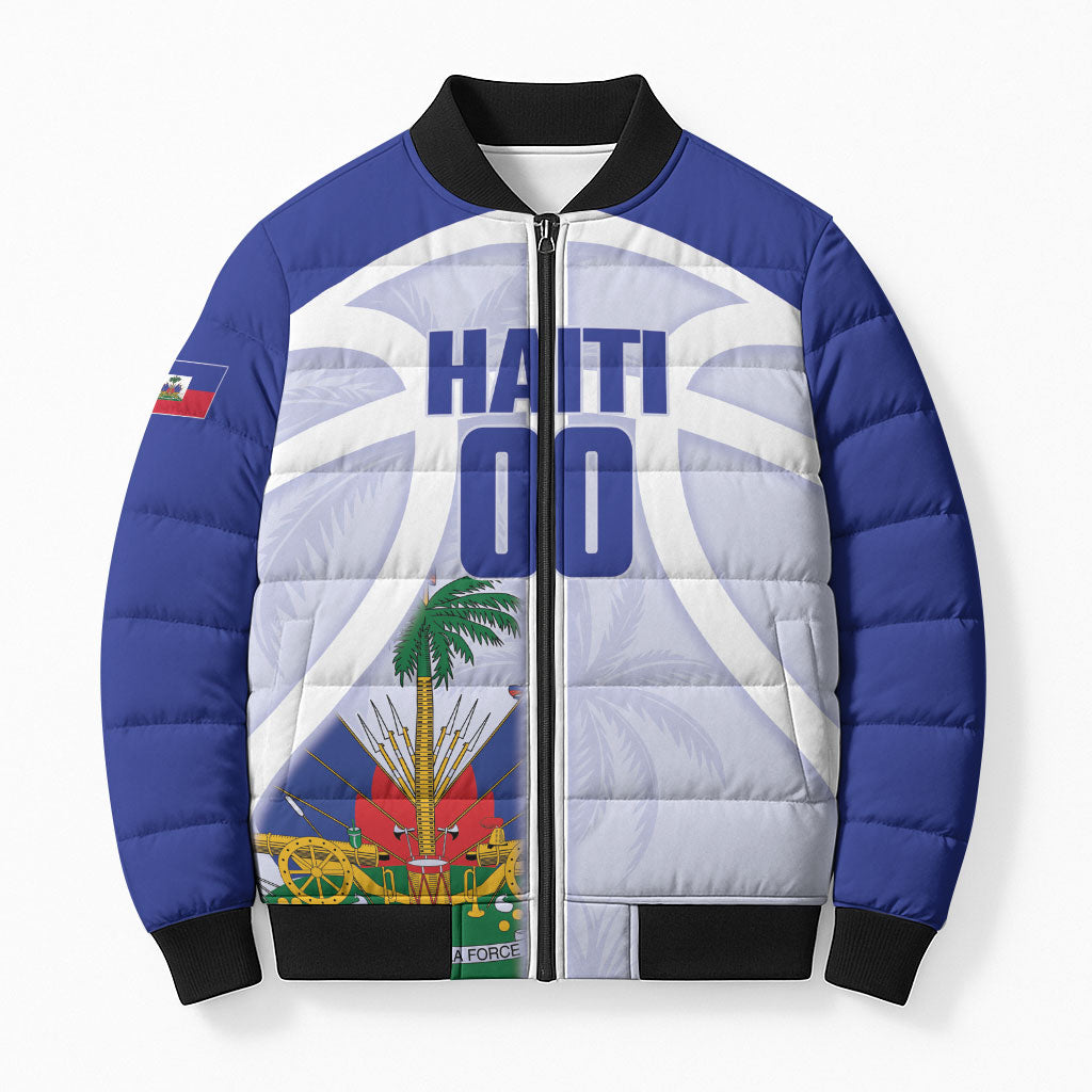 Haiti Basketball Custom Bomber Puffer Jacket Ayiti Coat Of Arms White Sporty Style