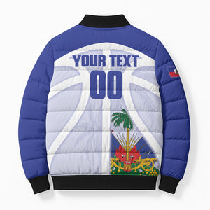 Haiti Basketball Custom Bomber Puffer Jacket Ayiti Coat Of Arms White Sporty Style