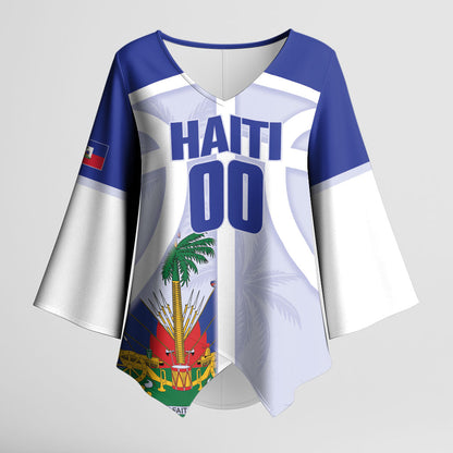 Haiti Basketball Custom Kimono Sleeve Blouse Ayiti Coat Of Arms White Sporty Style