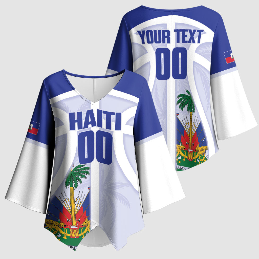 Haiti Basketball Custom Kimono Sleeve Blouse Ayiti Coat Of Arms White Sporty Style