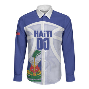 Haiti Basketball Custom Long Sleeve Button Shirt Ayiti Coat Of Arms White Sporty Style