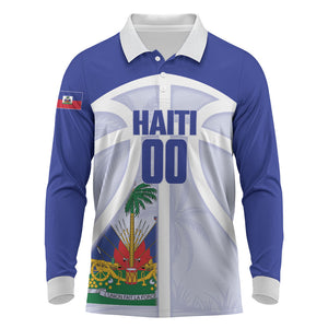 Haiti Basketball Custom Long Sleeve Polo Shirt Ayiti Coat Of Arms White Sporty Style