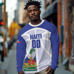 Haiti Basketball Custom Long Sleeve Shirt Ayiti Coat Of Arms White Sporty Style