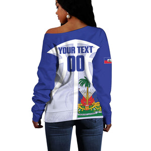 Haiti Basketball Custom Off Shoulder Sweater Ayiti Coat Of Arms White Sporty Style