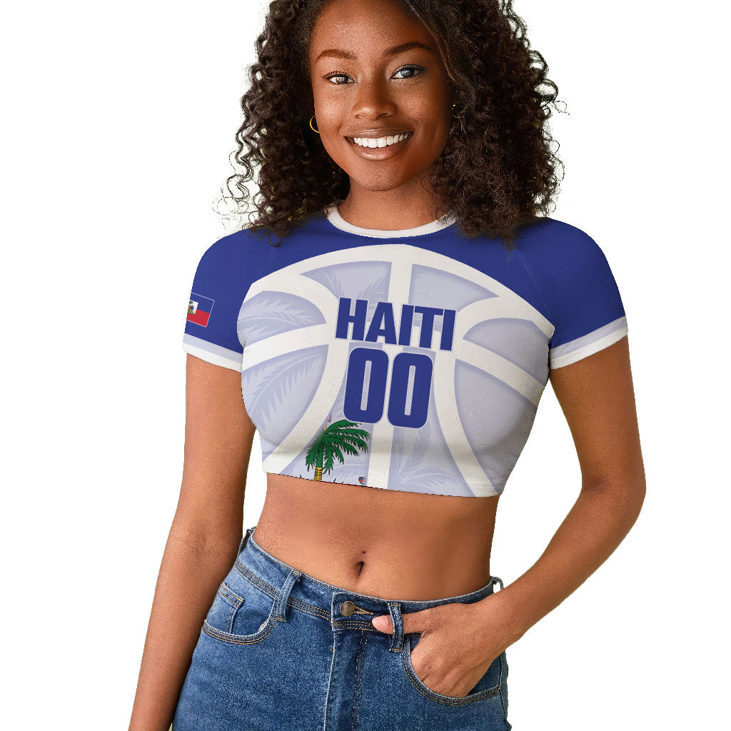 Haiti Basketball Custom Raglan Cropped T shirt Ayiti Coat Of Arms White Sporty Style