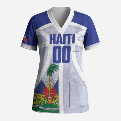 Haiti Basketball Custom Scrub Top Ayiti Coat Of Arms White Sporty Style