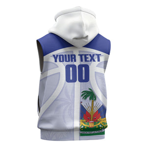 Haiti Basketball Custom Sleeveless Hoodie Ayiti Coat Of Arms White Sporty Style