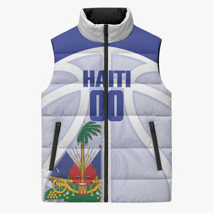 Haiti Basketball Custom Sleeveless Puffer Jacket Ayiti Coat Of Arms White Sporty Style