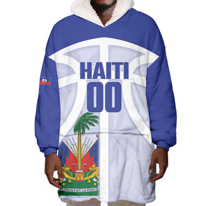 Haiti Basketball Custom Wearable Blanket Hoodie Ayiti Coat Of Arms White Sporty Style