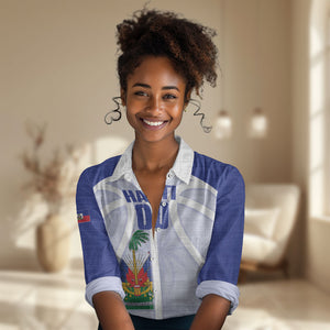 Haiti Basketball Custom Women Casual Shirt Ayiti Coat Of Arms White Sporty Style