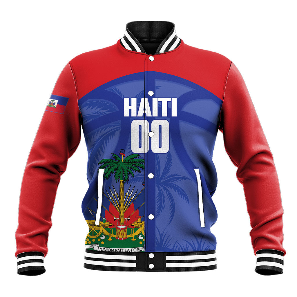 Haiti Basketball Custom Baseball Jacket Ayiti Coat Of Arms Blue Sporty Style