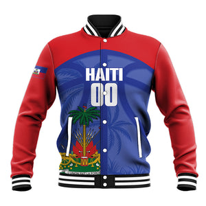 Haiti Basketball Custom Baseball Jacket Ayiti Coat Of Arms Blue Sporty Style