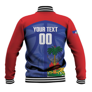 Haiti Basketball Custom Baseball Jacket Ayiti Coat Of Arms Blue Sporty Style