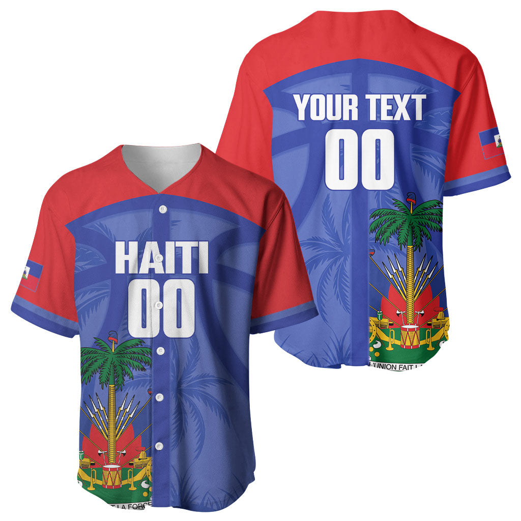 Haiti Basketball Custom Baseball Jersey Ayiti Coat Of Arms Blue Sporty Style