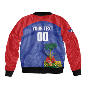 Haiti Basketball Custom Bomber Jacket Ayiti Coat Of Arms Blue Sporty Style