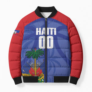 Haiti Basketball Custom Bomber Puffer Jacket Ayiti Coat Of Arms Blue Sporty Style