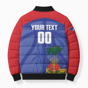 Haiti Basketball Custom Bomber Puffer Jacket Ayiti Coat Of Arms Blue Sporty Style