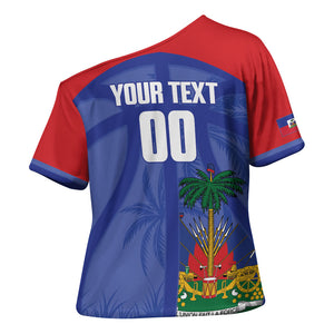 Haiti Basketball Custom Cross Shoulder Shirt Ayiti Coat Of Arms Blue Sporty Style