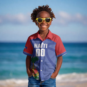 Haiti Basketball Custom Kid Hawaiian Shirt Ayiti Coat Of Arms Blue Sporty Style