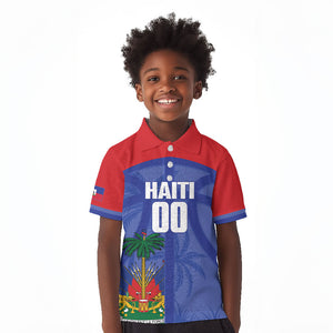 Haiti Basketball Custom Kid Polo Shirt Ayiti Coat Of Arms Blue Sporty Style