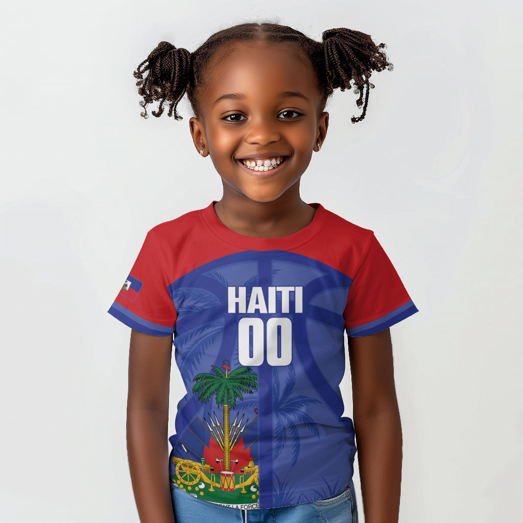 Haiti Basketball Custom Kid T shirt Ayiti Coat Of Arms Blue Sporty Style
