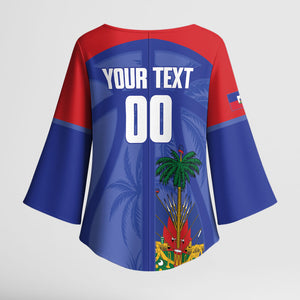 Haiti Basketball Custom Kimono Sleeve Blouse Ayiti Coat Of Arms Blue Sporty Style