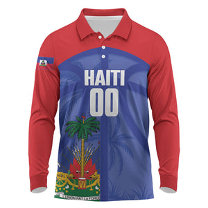 Haiti Basketball Custom Long Sleeve Polo Shirt Ayiti Coat Of Arms Blue Sporty Style